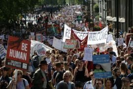 Refugees welcome: 100,000 march in London in display of solidarity and internationalism