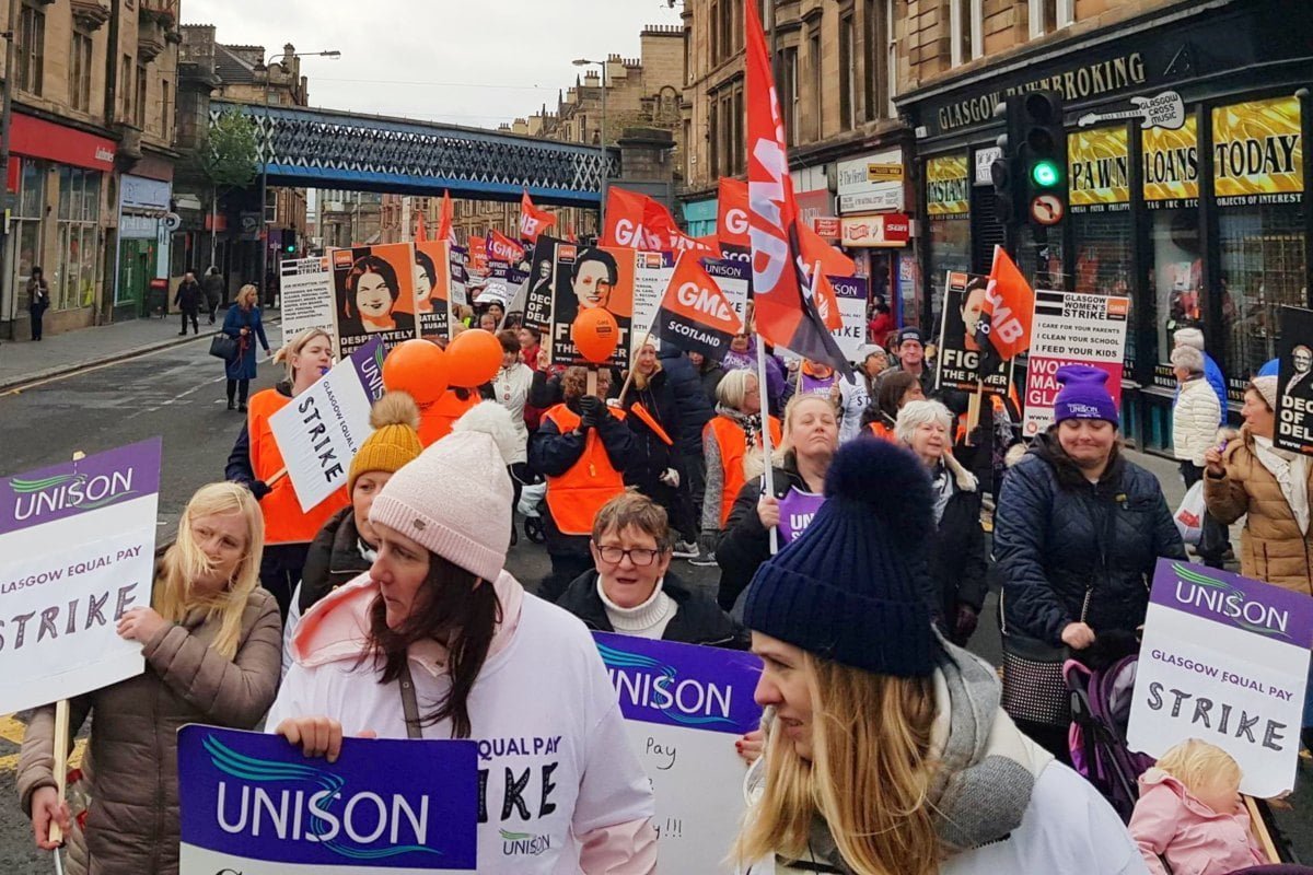 Glasgow council workers strike for equality