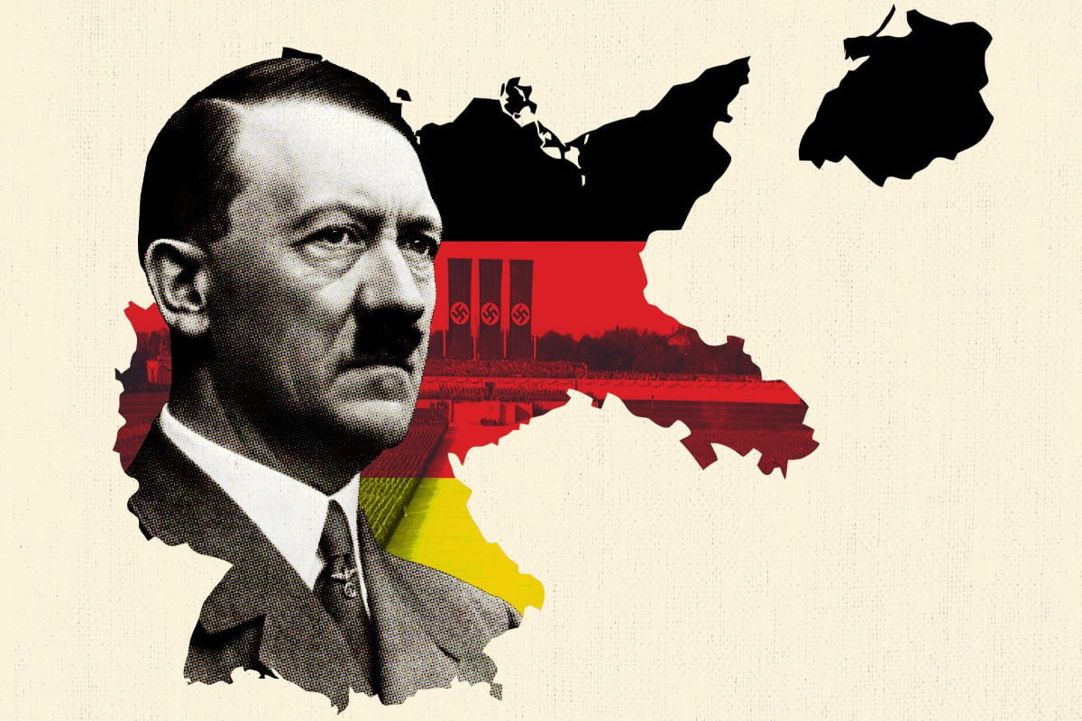 Hitler on an image of Germany with its 1933 borders